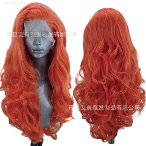 chemical fiber front lace wig headset pin orange big wave curl, Black