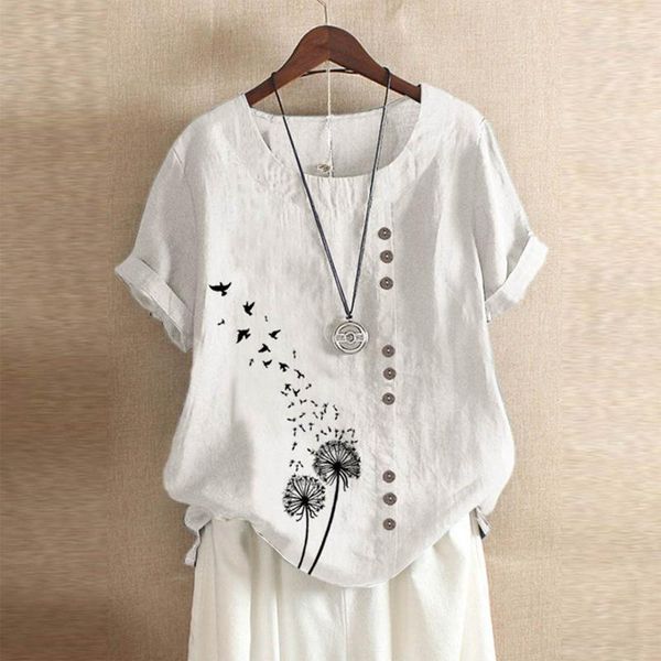women's blouses & shirts dandelion print blouse women casual short sleeve cotton linen o-neck printing tunic harajuku vintage clothing, White
women's blouses & shirts dandelion print blouse women casual short sleeve cotton linen o-neck printing tunic harajuku vintage clothing, White