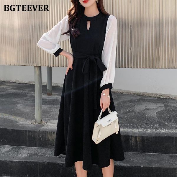 casual dresses bgteever 2021 autumn o-neck hollow out women dress long sleeve patchwork lace-up female midi a-line vestidos femme, Black;gray
casual dresses bgteever 2021 autumn o-neck hollow out women dress long sleeve patchwork lace-up female midi a-line vestidos femme, Black;gray