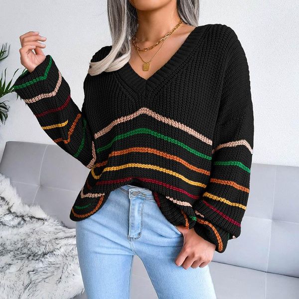 women's sweaters vintage women rainbow stripes sweater autumn winter fashion v-neck long sleeve knitted pullover elegant ladies casual, White;black
women's sweaters vintage women rainbow stripes sweater autumn winter fashion v-neck long sleeve knitted pullover elegant ladies casual, White;black