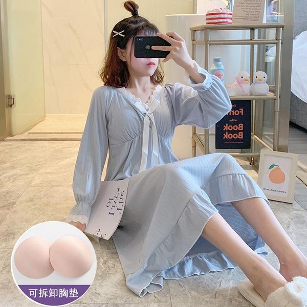 women's sleepwear pajamas spring and autumn nightdress pure cotton long-sleeved bean blue 2021 style with chest pad winter can be, Black;red
women's sleepwear pajamas spring and autumn nightdress pure cotton long-sleeved bean blue 2021 style with chest pad winter can be, Black;red