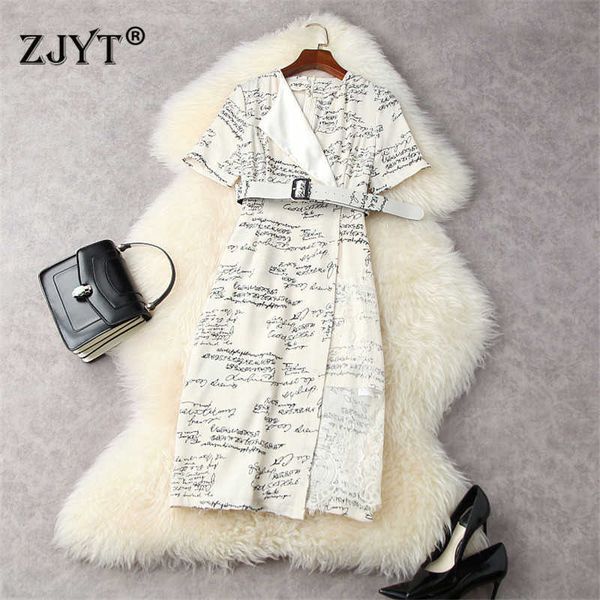 elegant short sleeve lace patchwork letters printed summer dress women designers belted vintage robe femme straight vestidos 210601, Black;gray
elegant short sleeve lace patchwork letters printed summer dress women designers belted vintage robe femme straight vestidos 210601, Black;gray