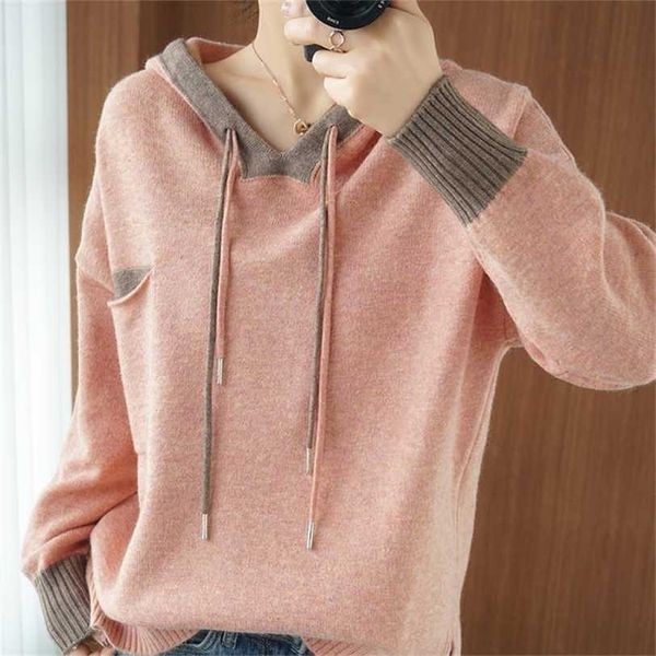 hooded collar sweater for fall winter ladies pullover casual knitted korean female jacket warm 211217, White;black
hooded collar sweater for fall winter ladies pullover casual knitted korean female jacket warm 211217, White;black