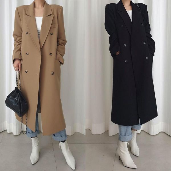 women's wool & blends chic south korea french niche autumn and winter wear temperament classic double-breasted loose thin long suit coa, Black
women's wool & blends chic south korea french niche autumn and winter wear temperament classic double-breasted loose thin long suit coa, Black