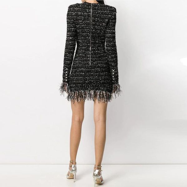 designer runway luxury fall winter tweed straight quality full length sleeve high street warm slim tassel short dress casual dresses, Black;gray
designer runway luxury fall winter tweed straight quality full length sleeve high street warm slim tassel short dress casual dresses, Black;gray
