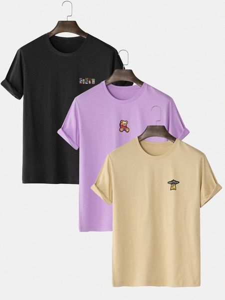 men 3pcs cartoon graphic tee f7dc#, White;black
men 3pcs cartoon graphic tee f7dc#, White;black