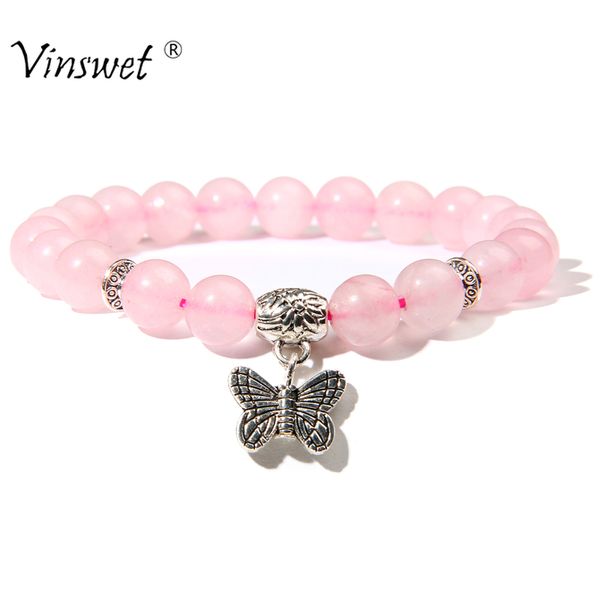 women bracelets natural pink quartz stone beads bracelet butterfly pendant charm pulsera for homme jewelry men elastic bangles, Black
women bracelets natural pink quartz stone beads bracelet butterfly pendant charm pulsera for homme jewelry men elastic bangles, Black