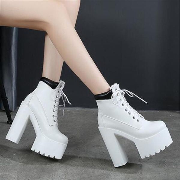 boots autumn winter fashion lace up platform women's 14cm high heel women black white goth leather ankle
boots autumn winter fashion lace up platform women's 14cm high heel women black white goth leather ankle