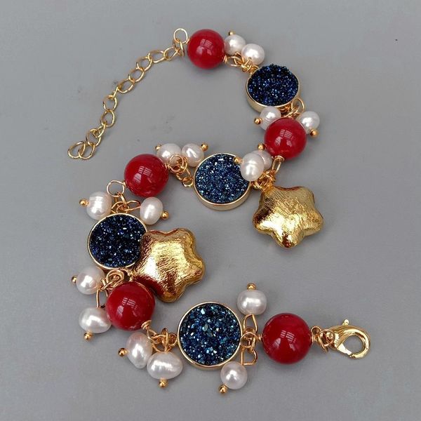 y·ying cultured white pearl blue titanium druzy red coral charm bracelet women wedding party gift, Golden;silver
y·ying cultured white pearl blue titanium druzy red coral charm bracelet women wedding party gift, Golden;silver
