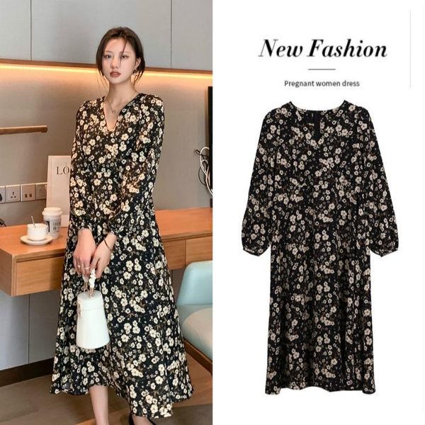 maternity long sleeve loose print floal dress black elegant casual dresses with pregnancy women spring & smmer, White
maternity long sleeve loose print floal dress black elegant casual dresses with pregnancy women spring & smmer, White