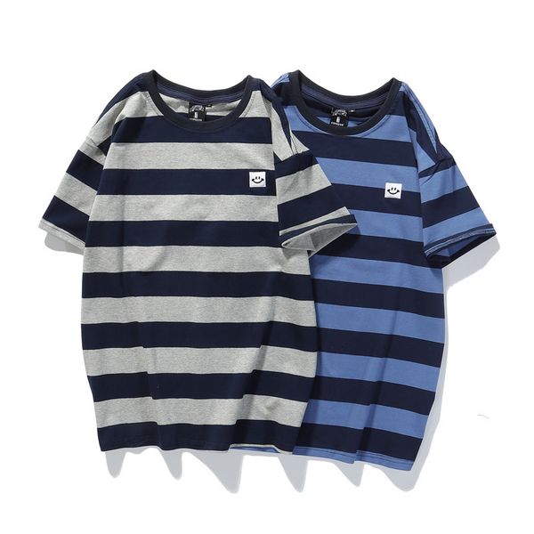 t shirt striped short sleeve men's and women's loose fit korean 2021 spring smiling face lovers' versatile cotton, White;black
t shirt striped short sleeve men's and women's loose fit korean 2021 spring smiling face lovers' versatile cotton, White;black
