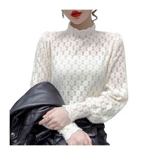 women's sweaters rabbit plush thickened lace bottoming shirt 2021 spring small shirt hollow top, White;black
women's sweaters rabbit plush thickened lace bottoming shirt 2021 spring small shirt hollow top, White;black