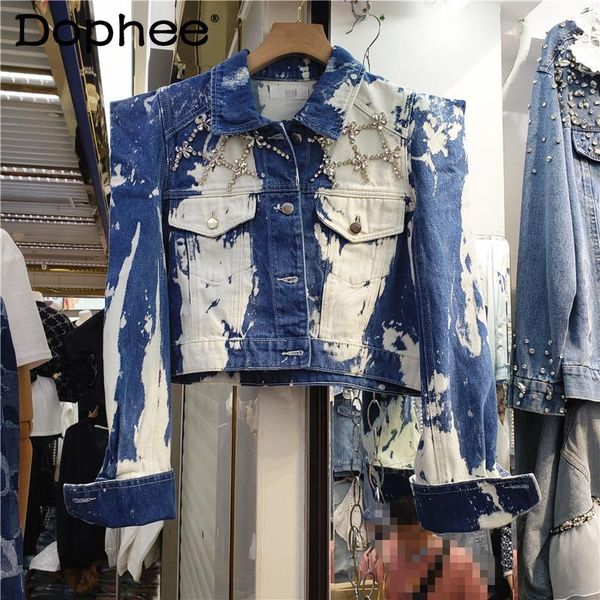women's jackets fall 2021 fashion clothing vintage washed printed color contrast diamond puff sleeve jacket denim crop jean coats, Black;brown
women's jackets fall 2021 fashion clothing vintage washed printed color contrast diamond puff sleeve jacket denim crop jean coats, Black;brown
