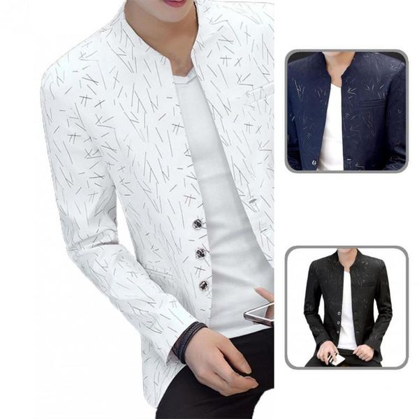 men's suits & blazers stylish vintage print buttons all match blazer spring autumn fake pockets for business, White;black
men's suits & blazers stylish vintage print buttons all match blazer spring autumn fake pockets for business, White;black