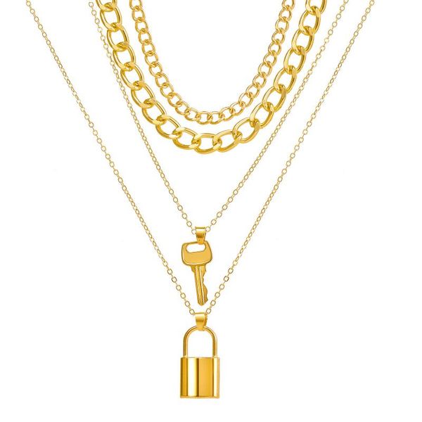 pendant necklaces trendy multi-layer personality necklace golden color lock key for women jewelry gift link chain collar, Silver
pendant necklaces trendy multi-layer personality necklace golden color lock key for women jewelry gift link chain collar, Silver