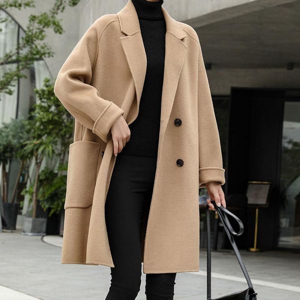 women's wool & blends women 2021 autumn winter chic coats female solid long sleeve double-breasted outerwear turn down collar elegant c, Black
women's wool & blends women 2021 autumn winter chic coats female solid long sleeve double-breasted outerwear turn down collar elegant c, Black