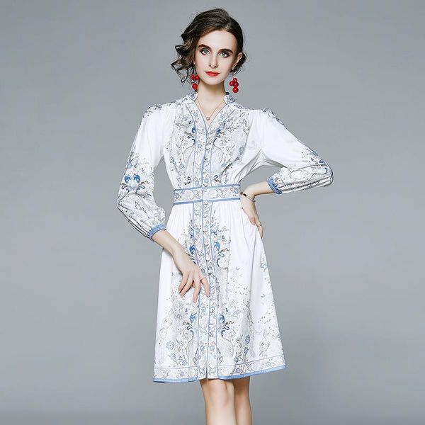 french style temperament retro women print v neck lantern sleeve fashion dress white slim female party dresses vestidos casual, Black;gray
french style temperament retro women print v neck lantern sleeve fashion dress white slim female party dresses vestidos casual, Black;gray