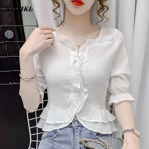 women's blouses & shirts blusas mujer de moda 2021 summer casual white women korean slim blue corset blouse ruffles crop chiffon
women's blouses & shirts blusas mujer de moda 2021 summer casual white women korean slim blue corset blouse ruffles crop chiffon