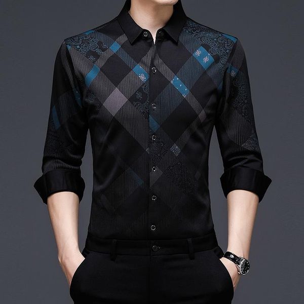 men's dress shirts high-end luxury long-sleeved korean fashion embroidery casual plaid work slim stretch trend, White;black
men's dress shirts high-end luxury long-sleeved korean fashion embroidery casual plaid work slim stretch trend, White;black
