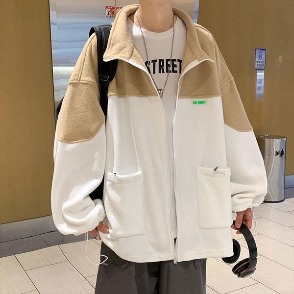 men's jackets pr polar fleece colorblock labeled jacket streetwear hip hop hooded coats male casual loose outerwear, Black;brown
men's jackets pr polar fleece colorblock labeled jacket streetwear hip hop hooded coats male casual loose outerwear, Black;brown