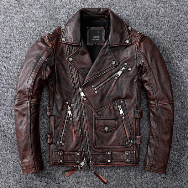 men's leather & faux 2021 vintage brown motorcycle jacket men natural genuine cowhide jackets autumn slim fit biker's ooblique zip, Black
men's leather & faux 2021 vintage brown motorcycle jacket men natural genuine cowhide jackets autumn slim fit biker's ooblique zip, Black