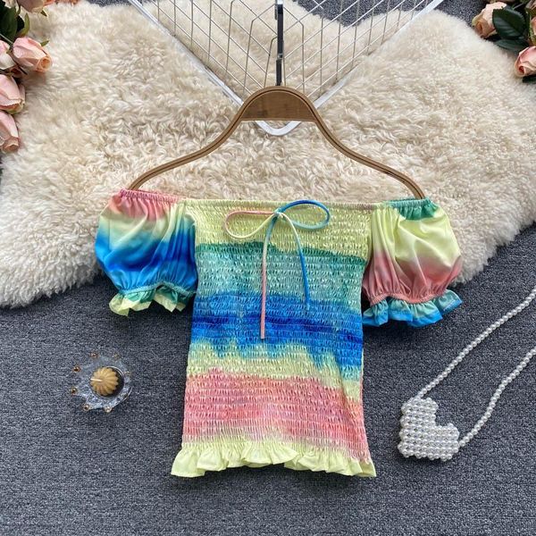 women's t-shirt crop summer dress 2021 sweet color gradient elasticity slim all-match puff sleeve vacation shirt, White
women's t-shirt crop summer dress 2021 sweet color gradient elasticity slim all-match puff sleeve vacation shirt, White