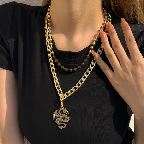 chokers fashion punk style gold link beads chain gothic dragon pendant necklace for women man hip hop street jewelry, Golden;silver
chokers fashion punk style gold link beads chain gothic dragon pendant necklace for women man hip hop street jewelry, Golden;silver