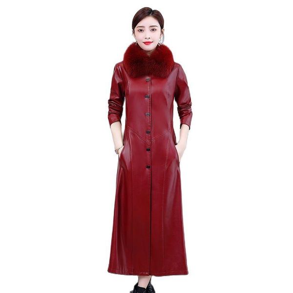 women's leather & faux m-7xl women long pu jacket 2021 female autumn winter lined add cotton coat femme high-end overcoat, Black
women's leather & faux m-7xl women long pu jacket 2021 female autumn winter lined add cotton coat femme high-end overcoat, Black