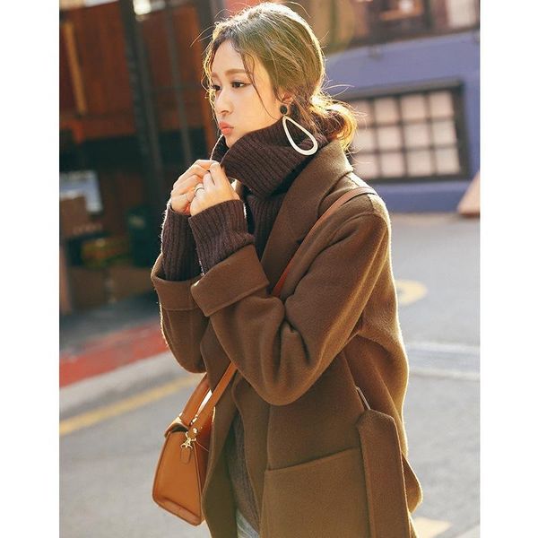women's wool & blends and winter reversible cashmere coat small korean style suit collar lace-up loose slimming woolen autumn 2021, Black
women's wool & blends and winter reversible cashmere coat small korean style suit collar lace-up loose slimming woolen autumn 2021, Black