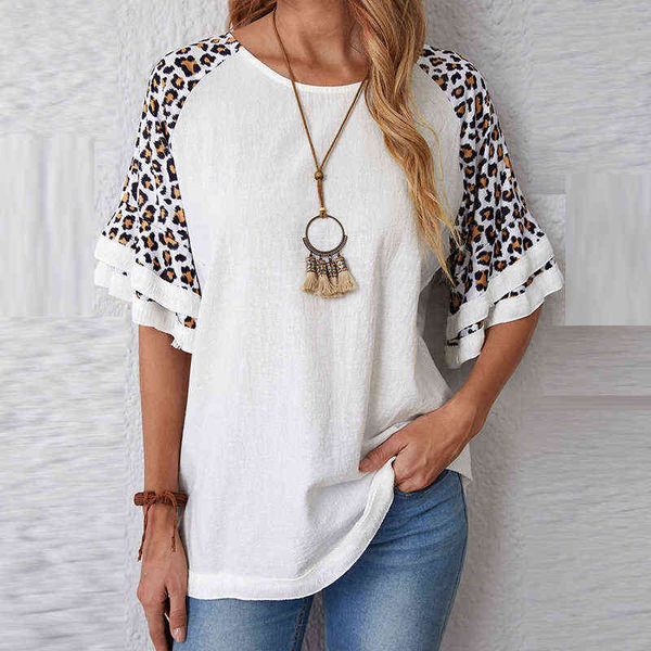 pullovers women elegant fashion leopard patchwork shirts summer casual round neck shorts sleeve female loose streetwears y0621, White
pullovers women elegant fashion leopard patchwork shirts summer casual round neck shorts sleeve female loose streetwears y0621, White