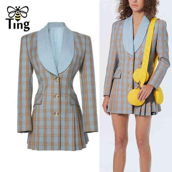 designer runway 90s vintage plaid single breasted mini short dress elegant party night es casual pleated hem 210513, Black;gray
designer runway 90s vintage plaid single breasted mini short dress elegant party night es casual pleated hem 210513, Black;gray