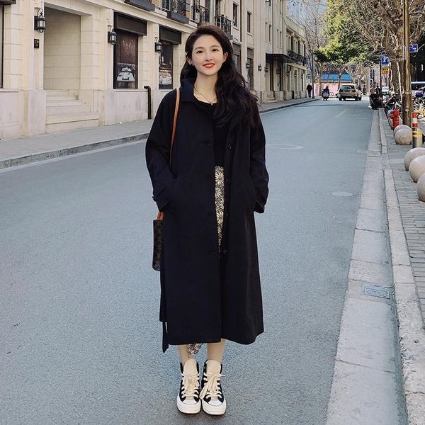 women's wool & blends trench coat 2021 simple fashion elegant lapel retro style single-breasted loose mid-length overcoat women, Black
women's wool & blends trench coat 2021 simple fashion elegant lapel retro style single-breasted loose mid-length overcoat women, Black