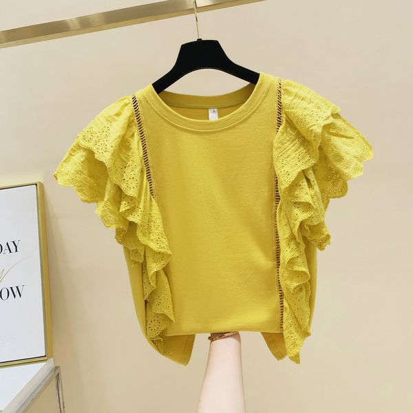 women's o neck ruffles short sleeves cotton t-shirt summer tee students girls ladies pullover casual a3636 210428, White
women's o neck ruffles short sleeves cotton t-shirt summer tee students girls ladies pullover casual a3636 210428, White