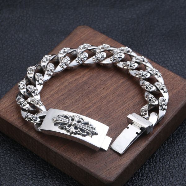 vintage punk cross flower bracelet cuff wholesale s925 sterling silver inlaid zircon buckle men's thai, White
vintage punk cross flower bracelet cuff wholesale s925 sterling silver inlaid zircon buckle men's thai, White