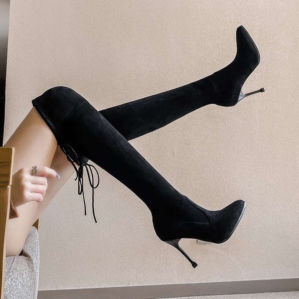 over knee boots women's elastic thin pointed high heel suede autumn and winter, Black
over knee boots women's elastic thin pointed high heel suede autumn and winter, Black