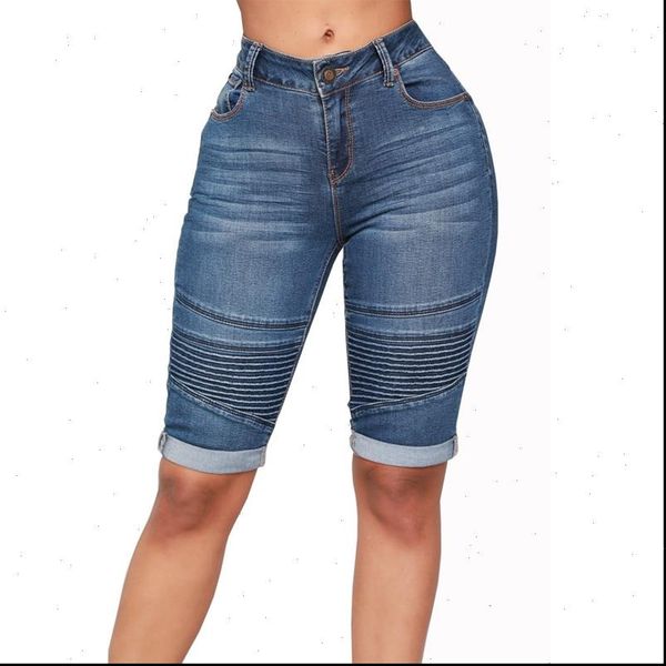 knee length women jean pleated denim shorts push up elastic mid waist biker short jeans summer black streetwear, Blue
knee length women jean pleated denim shorts push up elastic mid waist biker short jeans summer black streetwear, Blue