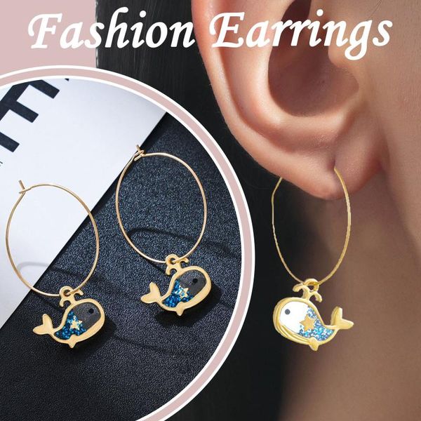 hoop & huggie fashion and unique big ear ring cute whale animal pendant alloy earrings for women's jewelry gift 21705, Golden;silver 
hoop & huggie fashion and unique big ear ring cute whale animal pendant alloy earrings for women's jewelry gift 21705, Golden;silver