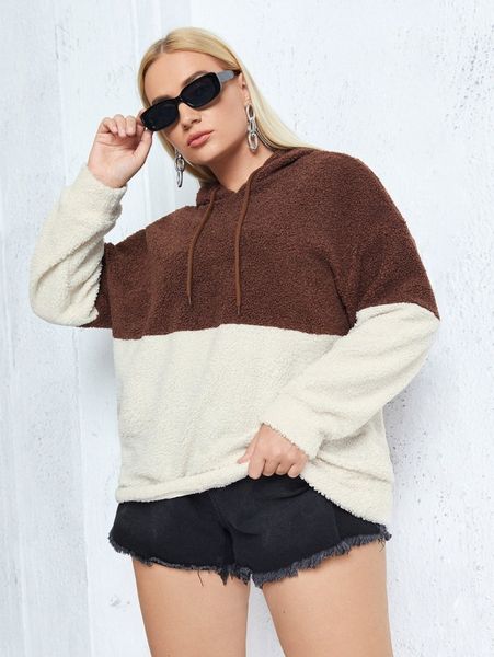 plus two tone drawstring teddy hoodie n9if#, Black
plus two tone drawstring teddy hoodie n9if#, Black