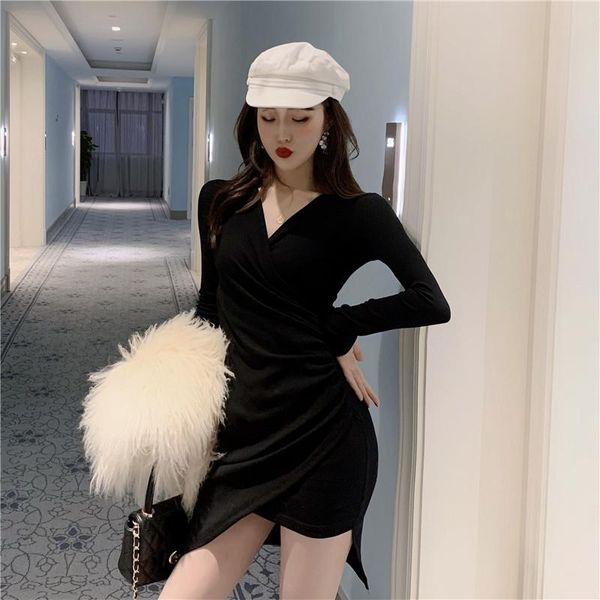casual dresses autumn ladies v-neck cross irregular buttocks knitting 2021 korean women slim long sleeve mini dress vestid, Black;gray
casual dresses autumn ladies v-neck cross irregular buttocks knitting 2021 korean women slim long sleeve mini dress vestid, Black;gray