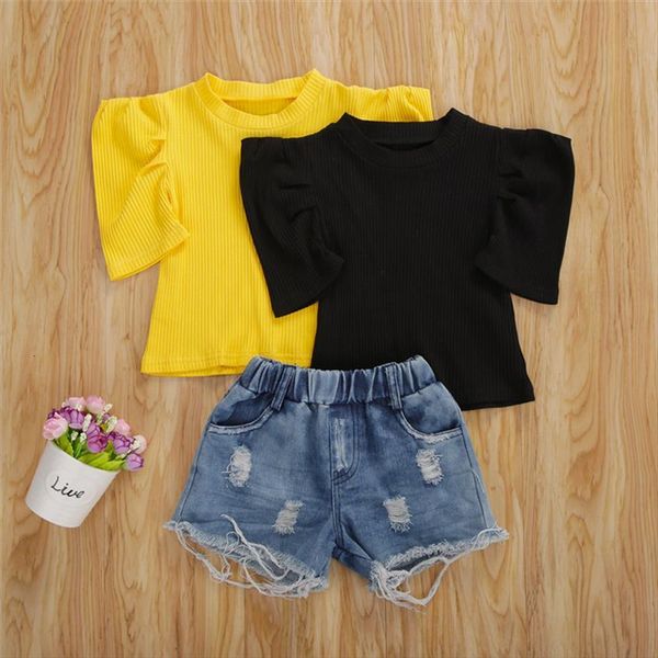 fashion summer toddler kid baby girls clothes set solid color puff sleeve t shirt denim shorts 2pcs outfit, White
fashion summer toddler kid baby girls clothes set solid color puff sleeve t shirt denim shorts 2pcs outfit, White