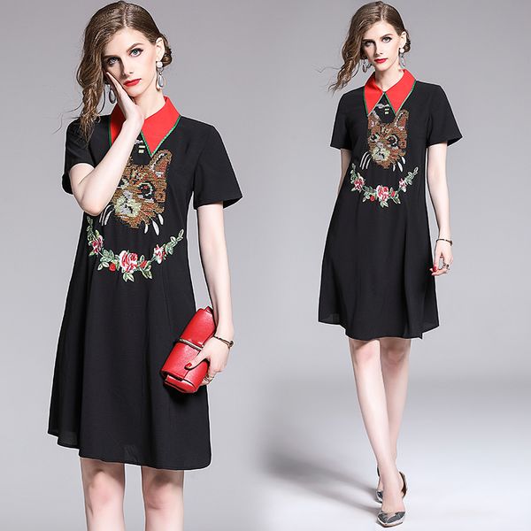 dresses 2021 women's wear contrast lapel short sleeve cross stitch embroidery a-line loose style academy, Black;gray
dresses 2021 women's wear contrast lapel short sleeve cross stitch embroidery a-line loose style academy, Black;gray