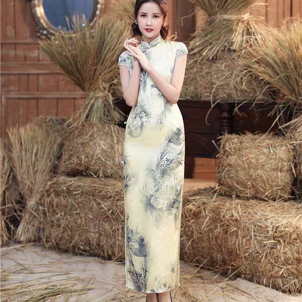 summer chinese short sleeve cheongsam mandarin collar slim long printed qipao split satin lady banquet dress, Red
summer chinese short sleeve cheongsam mandarin collar slim long printed qipao split satin lady banquet dress, Red