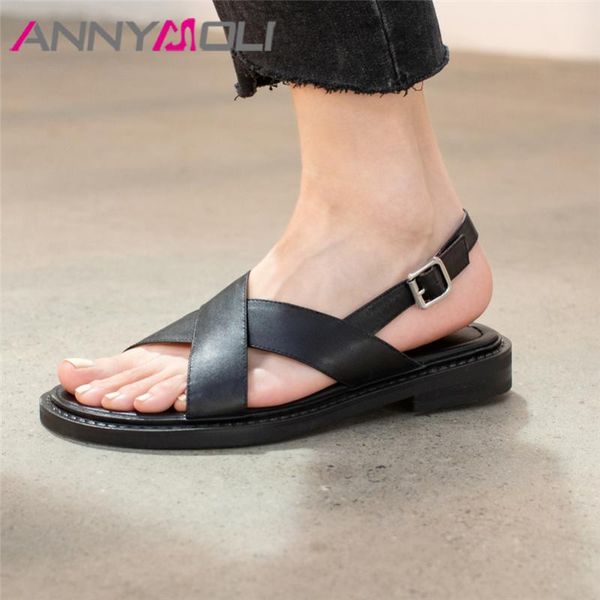 sandals annymoli women genuine leather shoes round toe flat narrow band buckle strap ladies footwear summer black 40
sandals annymoli women genuine leather shoes round toe flat narrow band buckle strap ladies footwear summer black 40