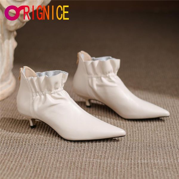 boots orignice brand design genuine leather ankle women low heels female ruffles pointed toe zipper party dress shoes beige, Black
boots orignice brand design genuine leather ankle women low heels female ruffles pointed toe zipper party dress shoes beige, Black