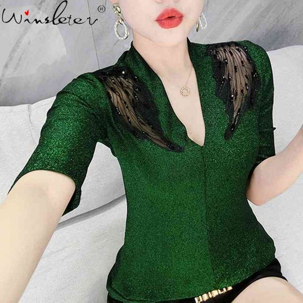 women's t-shirt summer european style v-neck patchwork hollow out shiny beads women half sleeve bottoming shirt tees t13, White
women's t-shirt summer european style v-neck patchwork hollow out shiny beads women half sleeve bottoming shirt tees t13, White