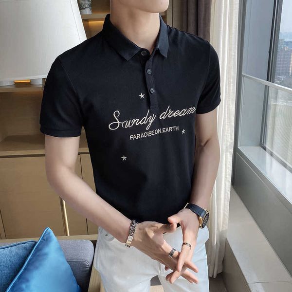 british style embroidery polo shirts men short sleeve slim fit business polo shirts casual social lapel male clothing 210527, White;black
british style embroidery polo shirts men short sleeve slim fit business polo shirts casual social lapel male clothing 210527, White;black