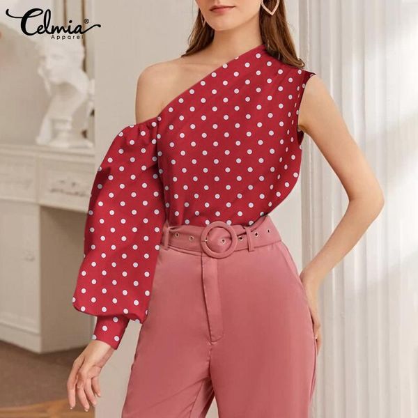 women's blouses & shirts celmia fashion one shoulder 2021 women polka dot lantern sleeve shirt casual streetwear asymmetrical plus size, White
women's blouses & shirts celmia fashion one shoulder 2021 women polka dot lantern sleeve shirt casual streetwear asymmetrical plus size, White