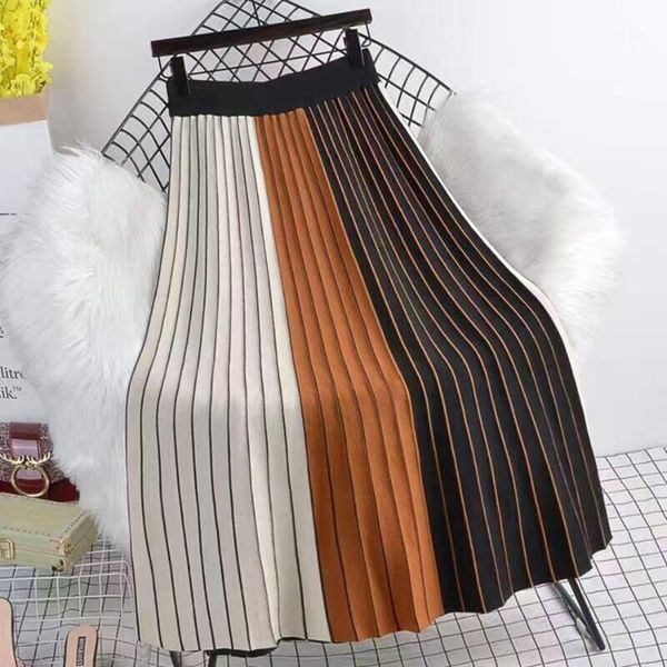 skirts 2021 fall/winter women's high waist knit skirt fashion elastic striped pleated color blocking midi, Black
skirts 2021 fall/winter women's high waist knit skirt fashion elastic striped pleated color blocking midi, Black
