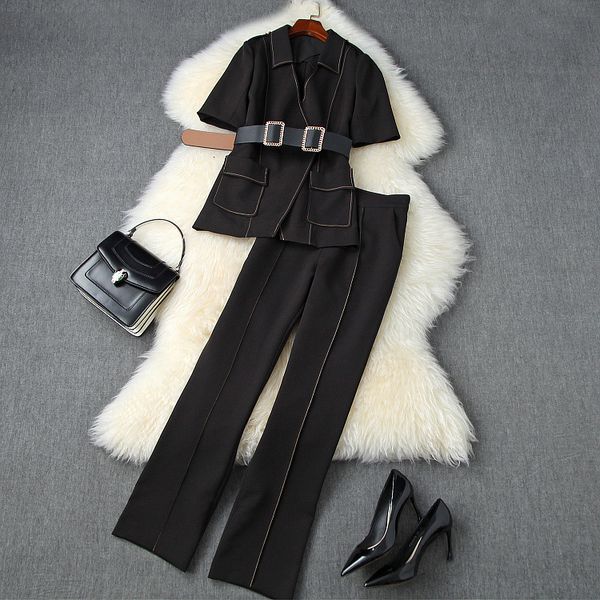 women's two piece pants summer fall short sleeve lapel neck black contrast color waist belt blazers + high long 2 s set lag04t11140 94i, White
women's two piece pants summer fall short sleeve lapel neck black contrast color waist belt blazers + high long 2 s set lag04t11140 94i, White