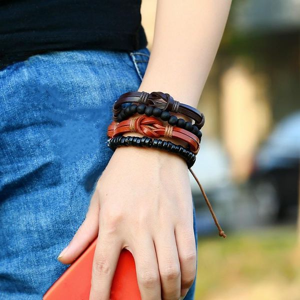 charm bracelets 4pcs/set handmade multilayer trendy vintage female femme punk male wood bead men leather bracelet for women jewelry, Golden;silver
charm bracelets 4pcs/set handmade multilayer trendy vintage female femme punk male wood bead men leather bracelet for women jewelry, Golden;silver